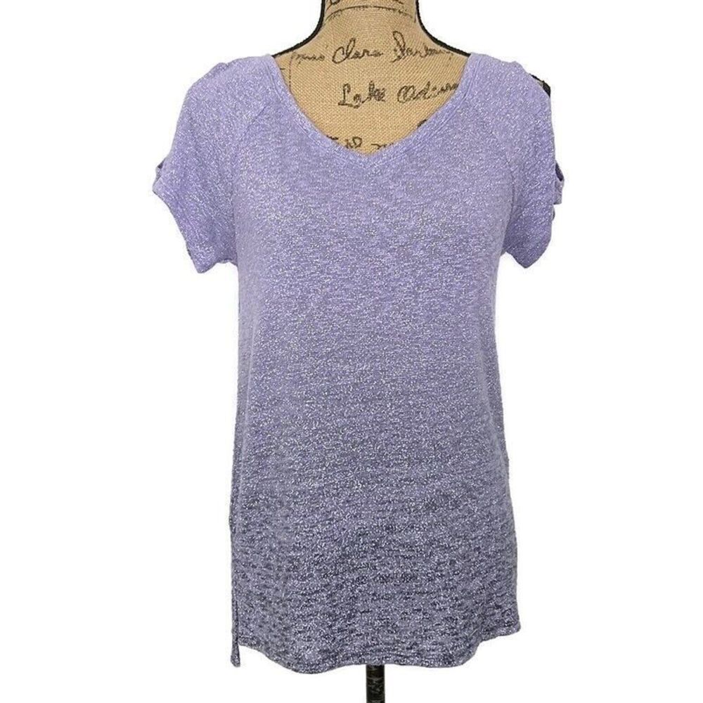 Juicy Couture Top Purple Ombre Metallic Blend Short Sleeve Scoop Neck sz S Fairy